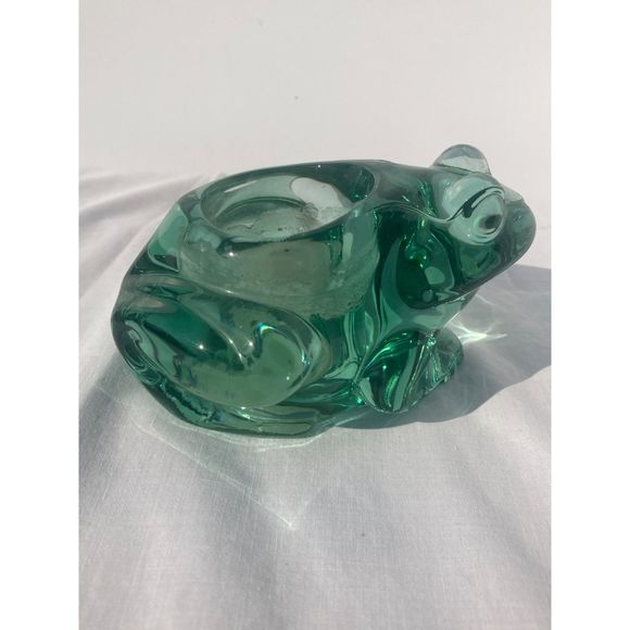 Indiana Glass Green Glass Frog Votive Candle / Paperweight #07138 Novelty Glass - Picture 6 of 10